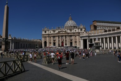 St. Peter's Square. I think the pope may have been speaking some when I was there. A lot of TV stuff going on and a lot (A LOT) of safety stuff in place. I can't tell the difference between the pope and his buddies from this distance though.
